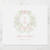 Sweet Crest w/ Blush Pink Bows | Monogram Wedding Schaumweinetikett (Einzelnes Label)
