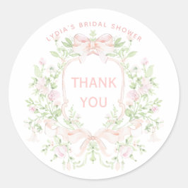 Sweet Crest w/ Pink Bows | Bridal Shower Thank You Runder Aufkleber