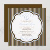 Sweet Cross Blue & Brown Boy Baptisse Inlusion Einladung (Vorne/Hinten)