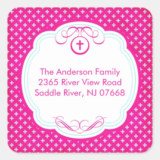 Sweet Cross in Frame Address Aufkleber Taufe (Vorderseite)