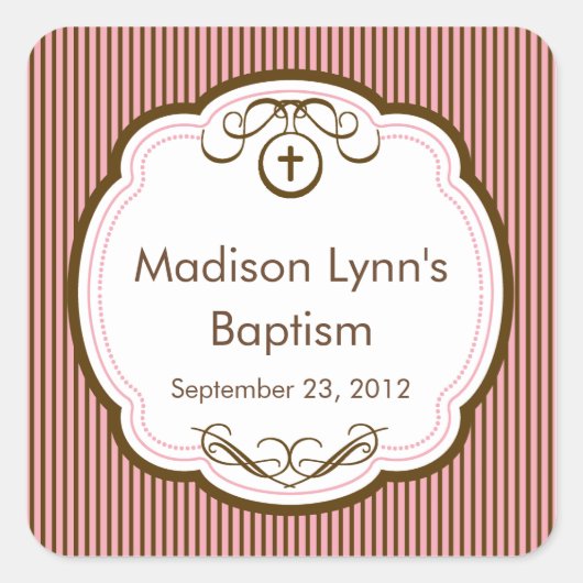 Sweet Cross in Frame Taufe Gunst Siegel Quadratischer Aufkleber (Vorderseite)