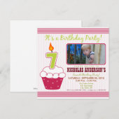 Sweet Cupcake 7. Geburtstagsparty Einladung Rosa (Vorne/Hinten)