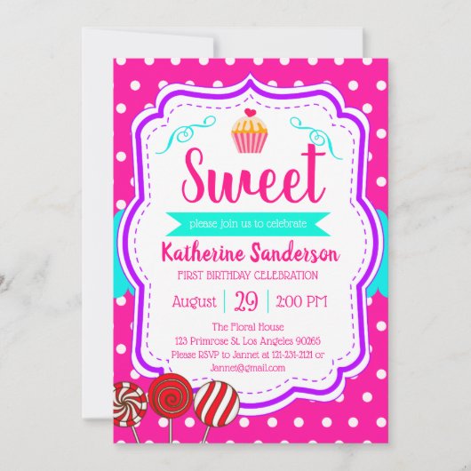 Sweet Cupcake Baby Sprinkle Candy Shoppe Geburtsta Einladung (Vorderseite)