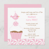Sweet Cupcake Birdie Geburtstagseinladung Einladung (Vorne/Hinten)