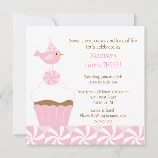 Sweet Cupcake Birdie Geburtstagseinladung Einladung (Vorderseite)