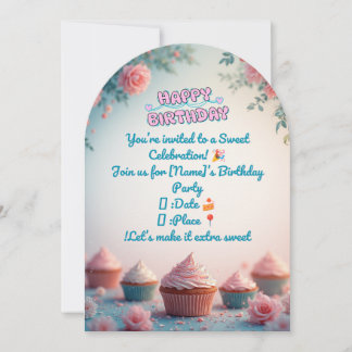 Sweet Cupcake Birthday Invitation 🎂 Pastel Party Einladung