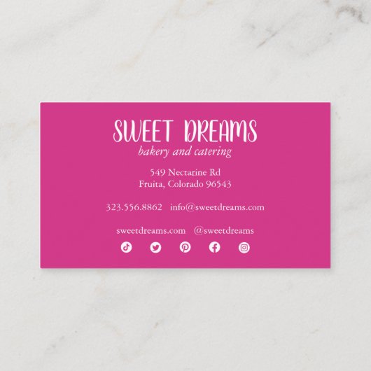 Sweet Cupcake Catering Bäckerei Charme Rosa Sozial Visitenkarte (Rückseite)