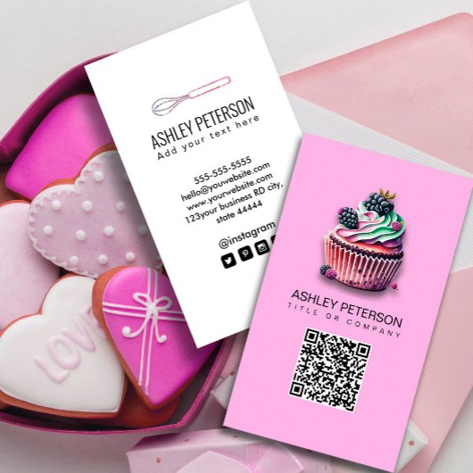 Sweet Cupcake Catering Bäckerei Pink QR Kodex Sozi Visitenkarte