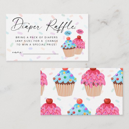 Sweet Cupcake Gender Reveal Diaper Raffle Ticket Begleitkarte (Vorne/Hinten)
