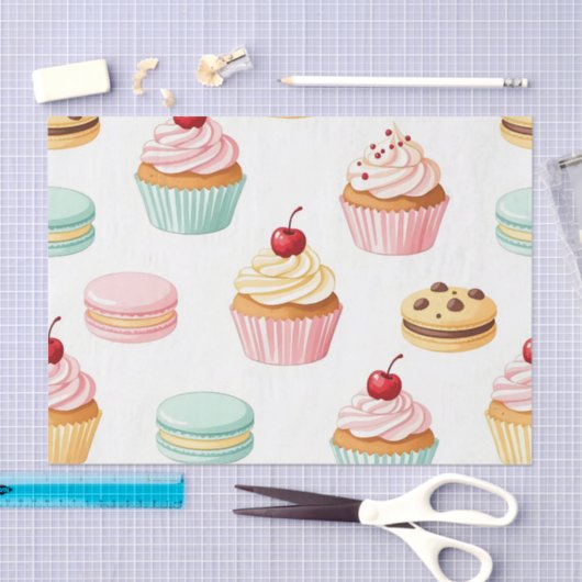 Sweet Cupcake Macaron Pattern Seidenpapier (Handwerk)