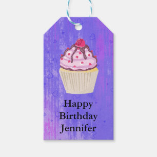 Sweet Cupcake mit Himbeere am Top Geburtstag Geschenkanhänger