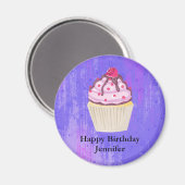 Sweet Cupcake mit Himbeere am Top Geburtstag Magnet (Vorderseite/Rückseite)