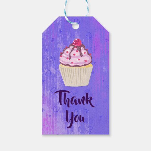 Sweet Cupcake mit Himbeere oben Danke Geschenkanhänger (Vorderseite)