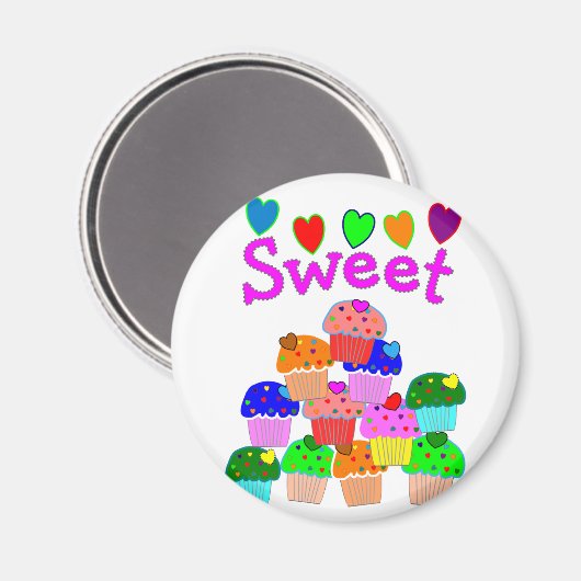 "Sweet" Cupcake Stack mit hellen Herzen Magnet (Vorderseite/Rückseite)