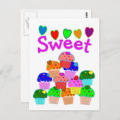 "Sweet" Cupcake Stack mit hellen Herzen Postkarte (Vorne/Hinten)
