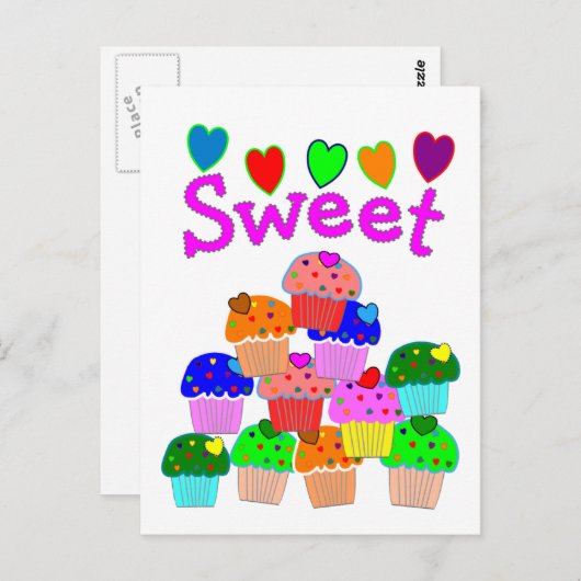 "Sweet" Cupcake Stack mit hellen Herzen Postkarte (Vorne/Hinten)