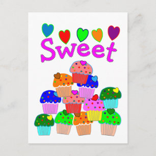 "Sweet" Cupcake Stack mit hellen Herzen Postkarte