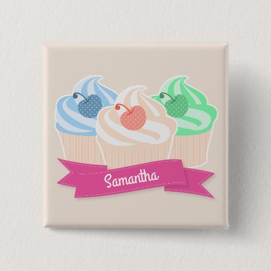 Sweet Cupcake Trio Personalisiert Pink Button (Vorderseite)