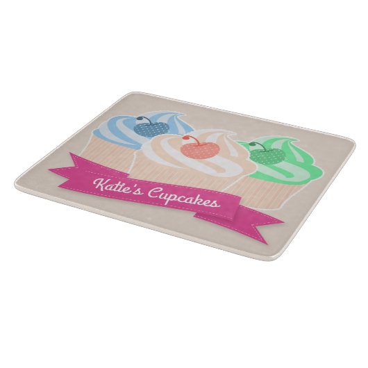 Sweet Cupcake Trio Personalisiert Pink Schneidebrett (Ecke)