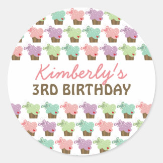 Sweet Cupcakes Schmetterlinge Whimsical Girl Gebur Runder Aufkleber