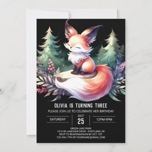 Sweet Custom Fox Geburtstag digital Einladung (Vorderseite)
