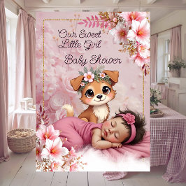 Sweet Cute Pink Girl Baby Shower Puppy Dog Einladung