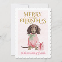 Sweet Dachshund Pink Christmas Flat Holiday Card