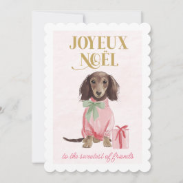 Sweet Dachshund Pink Joyeux Noël Feiertagskarte