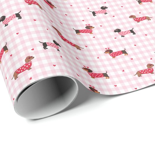 Sweet Dachshund Plaid Pattern Wrapping Paper Roll Geschenkpapier (Rolleneckpunkt)