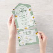 Sweet Daisies on Sage Green All In One Einladung (Abreißen)