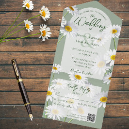 Sweet Daisies on Sage Green mit QR-Code All In One Einladung