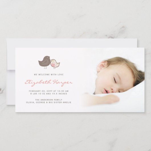 Sweet Damask Chicks Baby Girl Geburtsankündigung Ankündigung (Vorderseite)