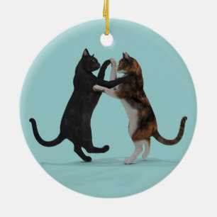 Sweet Dancing Cats Keramik Ornament