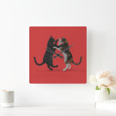 Sweet Dancing Cats Quadratische Wanduhr (Zuhause)