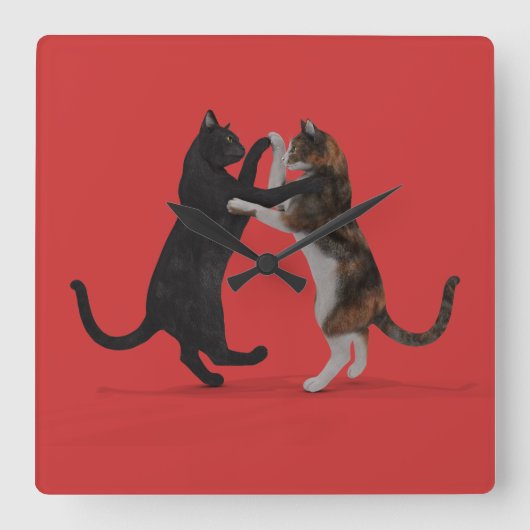 Sweet Dancing Cats Quadratische Wanduhr (Vorderseite)