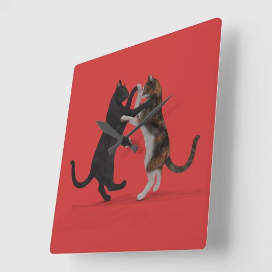 Sweet Dancing Cats Quadratische Wanduhr (Winkel)