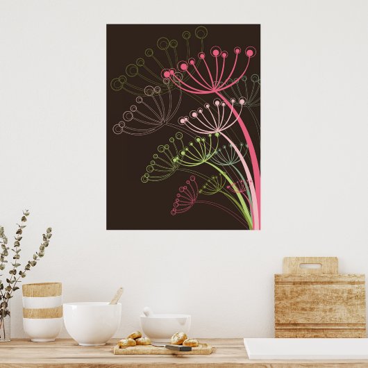 Sweet Dandelions Pink Floral Blume Poster (Küche)