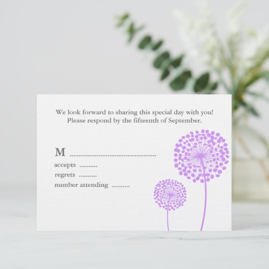 Sweet Dandelions Wedding Response Card RSVP Karte (Stehend Vorderseite)