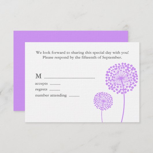Sweet Dandelions Wedding Response Card RSVP Karte (Vorne/Hinten)