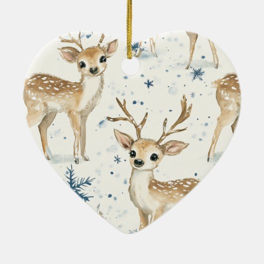 Sweet Deer Snowflakes Gold Ribbon Christmas Keramik Ornament (Hinten)
