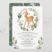 Sweet Deer Woodland Greenery Virtual Baby Shower Einladung (Vorne/Hinten)