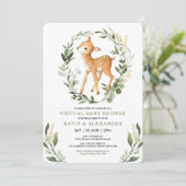 Sweet Deer Woodland Greenery Virtual Baby Shower Einladung (Stehend Vorderseite)