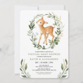 Sweet Deer Woodland Greenery Virtual Baby Shower Einladung (Vorderseite)
