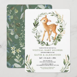 Sweet Deer Woodland Greenery Virtual Baby Shower Einladung