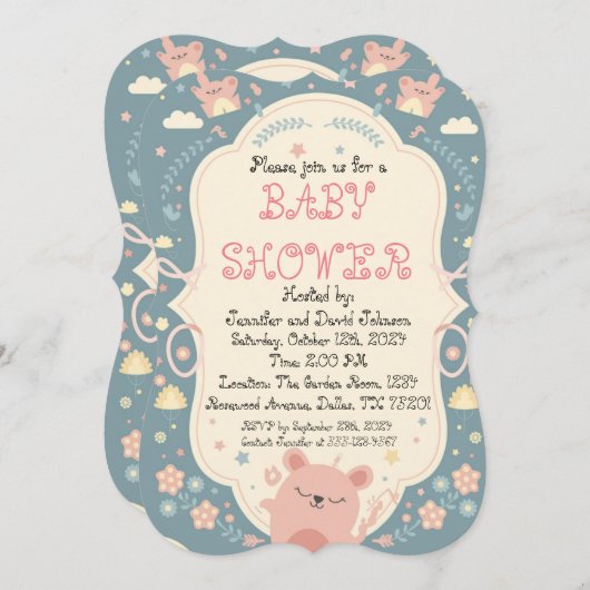 Sweet Delicate Baby Dusche Einladung (Vorne/Hinten)