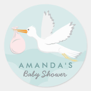 Sweet Delivery Stork Baby Shower Sticker