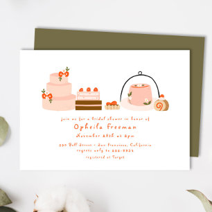 Sweet Dessert Hand Drawn Berry Cakes Brautparty Einladung