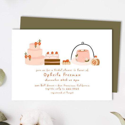 Sweet Dessert Hand Drawn Berry Cakes Bridal Shower Einladung