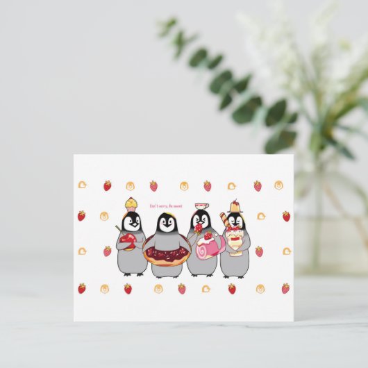Sweet Dessert Pinguine Postkarte (Stehend Vorderseite)
