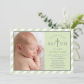 Sweet Diagonals Foto Taufe Einladung - Grün (Stehend Vorderseite)